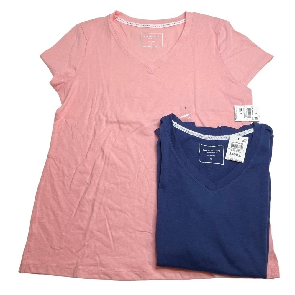 Charter Club Everyday Cotton V-Neck Pajama Shirts Bundle Orange Blossom Blue S